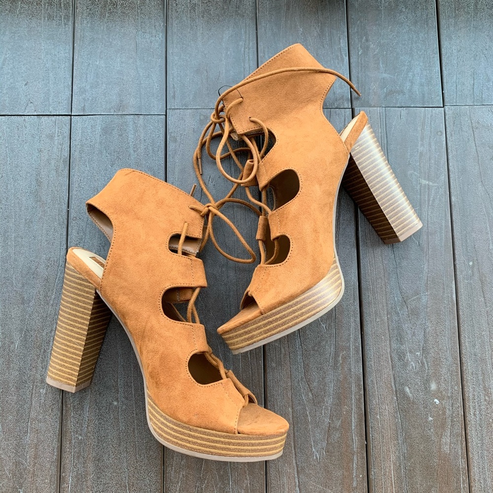 Light Brown Lace-Up Booties